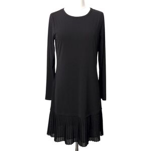 Michael Kors Black Silky & Bottom Pleated Ruffle Long-Sleeve Dress